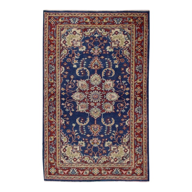 1960s Blue & Red Vintage Turkish Rug 4'8" X 5'10" For Sale