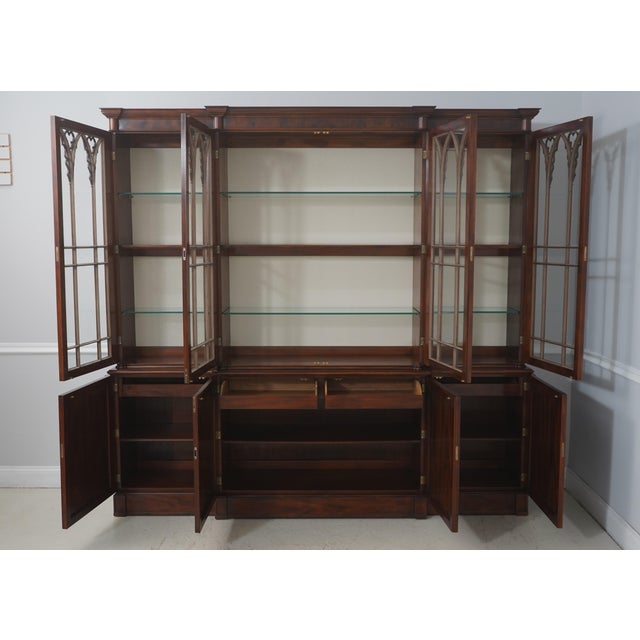 Gothic John Widdicomb Vintage Large Walnut Gothic Design Breakfront Display Bookcase For Sale - Image 3 of 18
