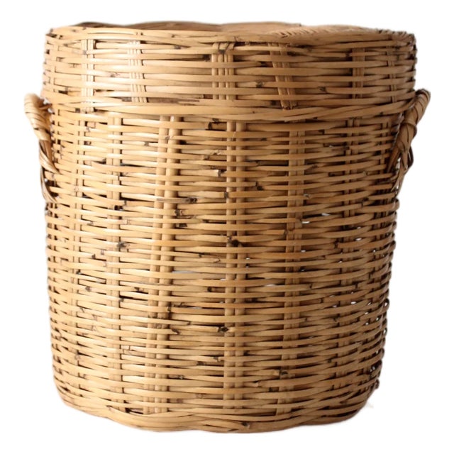 Vintage Lidded Storage Basket For Sale