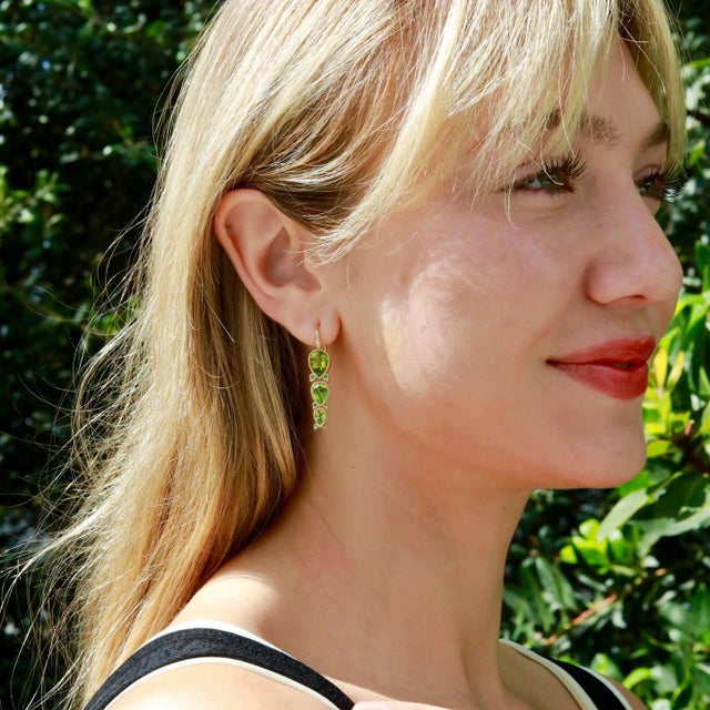 Green Nina Zhou Lily of the Valley 7.40ctw Peridot Tsavorite Diamond Drop Earrings in 14k Yellow Gold, A Pair For Sale - Image 8 of 9