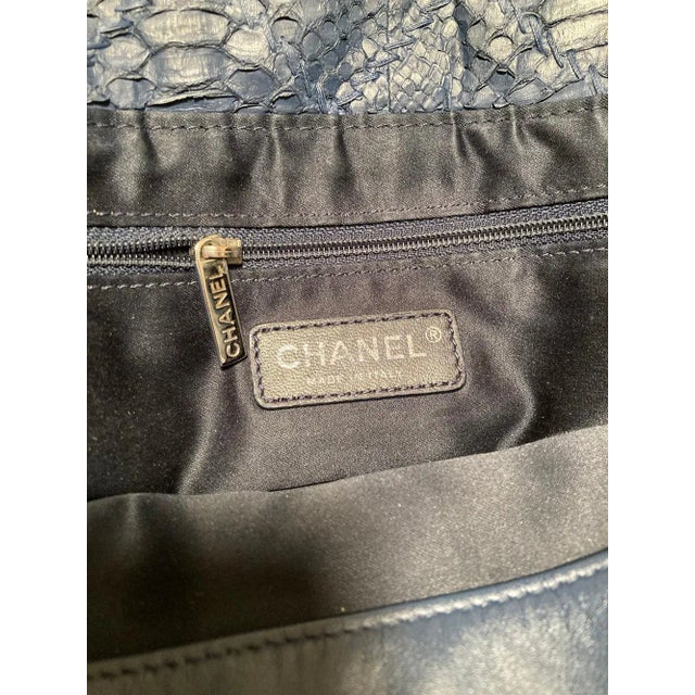 Navy Blue Chanel Navy Blue Quilted Matte Snakeskin Tote For Sale - Image 8 of 10