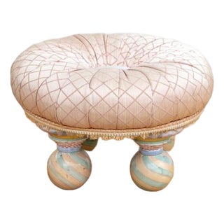 MacKenzie-Childs Whimsical Tufted Silk & Cotton Tuffet Ottoman For Sale
