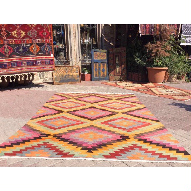 Mid-Century Modern Bohemian Style Kilim Rug - 73" X 106" For Sale - Image 3 of 10