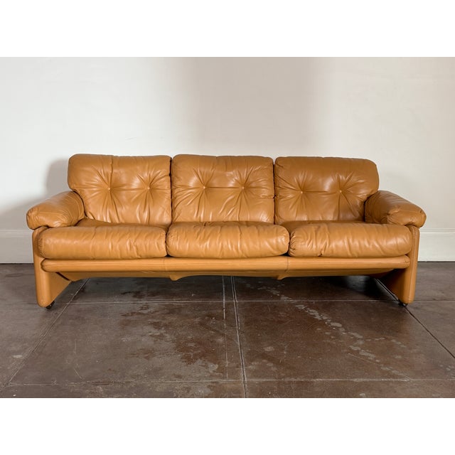 B&B Italia Vintage 1970s Tan Leather Scarpa B & B Italia Sofa For Sale - Image 4 of 13