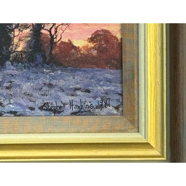 Purple Winter Sunset with Snow - Pink, Orange & Purple Sky in the English Countryside 1987 For Sale - Image 8 of 9