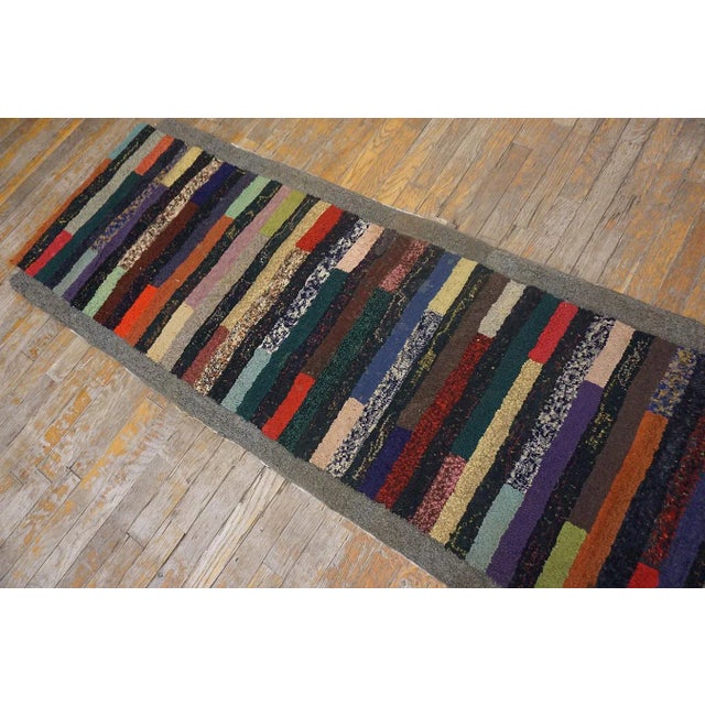 Antique American hooked Rug, Size: 2' 3" x 6' 4" Vintage American Hooked Small Scatter Size Wool Multicolor Rug, Circa...