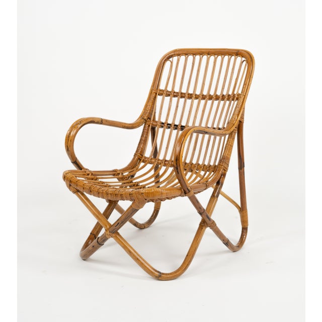 Mid-Century Bamboo and Rattan Armchairs in the style of Tito Agnoli, Italy 1960s For Sale - Image 13 of 16