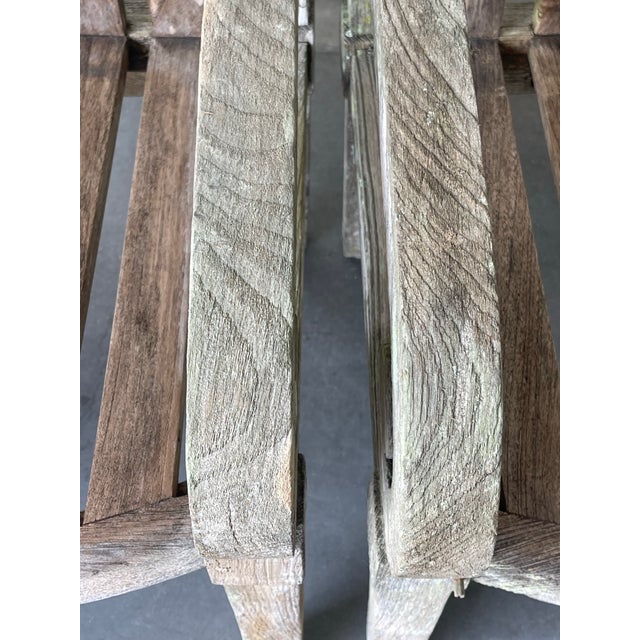 Eggshell Vintage Weathered Hardwood Scroll Arm Garden Chairs With Natural Patina, a Pair For Sale - Image 8 of 12
