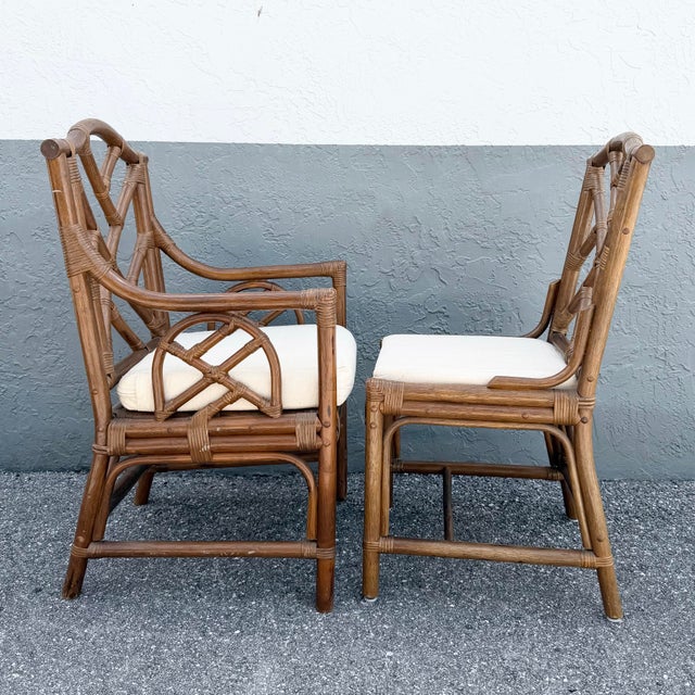 Brown Boho Chic Chippendale Style Rattan Dining Chairs - Set of 4 For Sale - Image 8 of 12