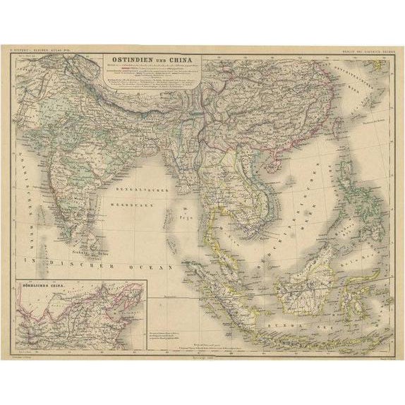 Antique Map of Southeast Asia and China attributed to Kiepert, 1870s For Sale