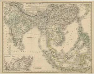 Antique Map of Southeast Asia and China attributed to Kiepert, 1870s