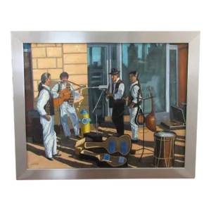Original Robert Samick "Streetside Musicians Nyc" Oil Painting Framed and Signed
