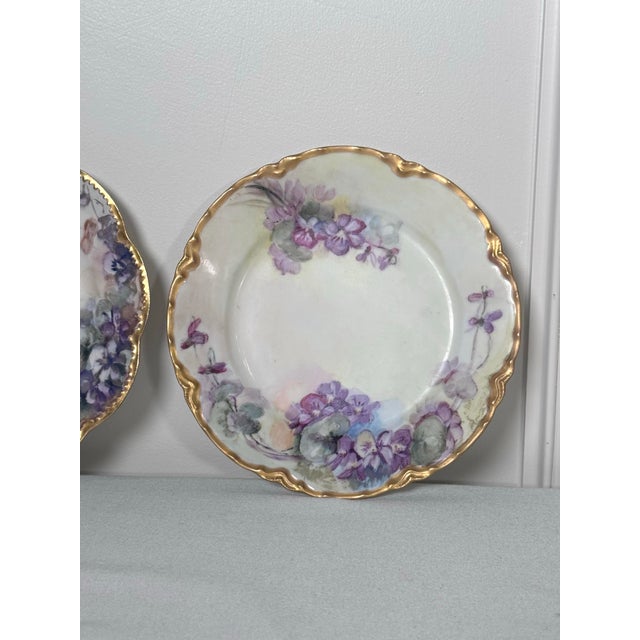 Pair of Antique Haviland French Provencial Floral Porcelain Gold Rimmed Decorative Plates For Sale - Image 10 of 12