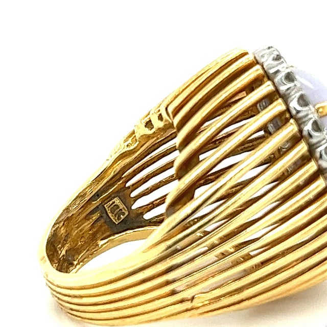 2010s Certified 18K Gold Lavender Jade and Round Diamond Halo Ring, Size 7 For Sale - Image 5 of 7