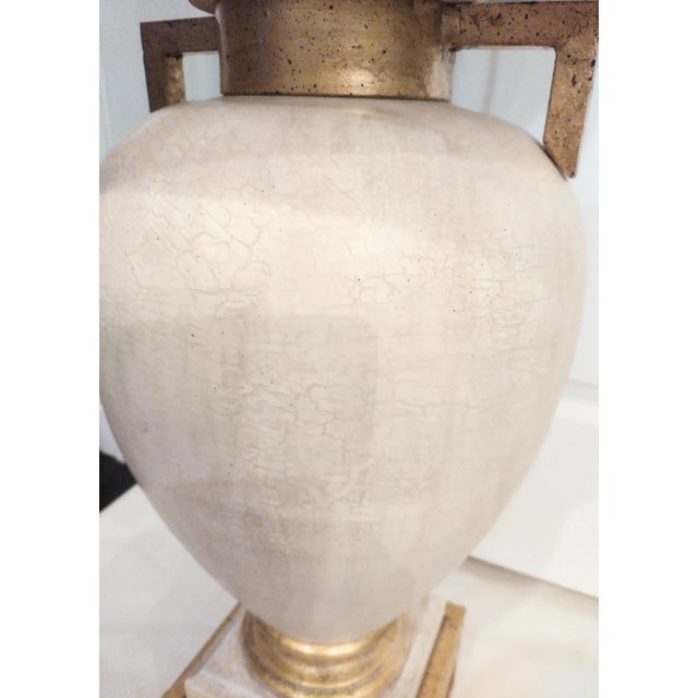 Sculpture Materials Massive Neo Classical Vintage Plaster Greek Key Cream Gold Urn Style Table Lamp For Sale - Image 7 of 10