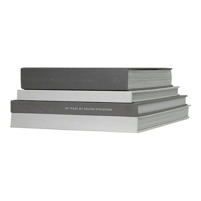 Decorative Books - Fog Coffee Table Stack - 4 Grey Books For Sale