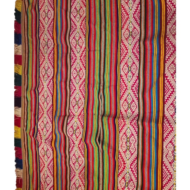 Art Deco Antique Andean Folk Art Textile – Handwoven Geometric Pattern With Multicolor Fringe For Sale - Image 3 of 6