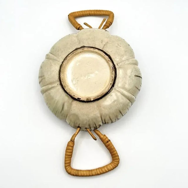 Mid 20th Century Carstens Attributed Bowl West Germany Art Pottery Lava Glaze With Wicker Handles For Sale - Image 11 of 12