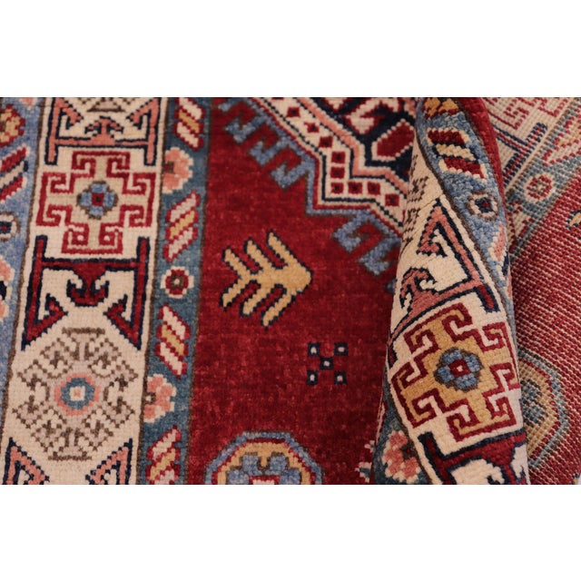 Textile Rustic Super Kazak Red/Beige Wool Runner Rug- 2'7'' X 9'6'' For Sale - Image 7 of 10