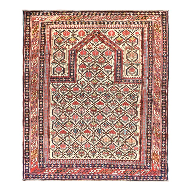 Antique 19th Century Caucasian Shirvan Rug With Prayer Design in Ivory For Sale