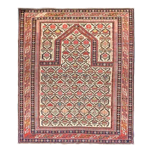 Late 19th Century Antique 19th Century Caucasian Shirvan Rug With Prayer Design in Ivory