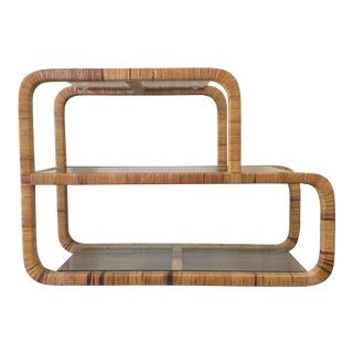 Milo Baughman Style Rattan Wrapped Mid-Century Sofa Table For Sale