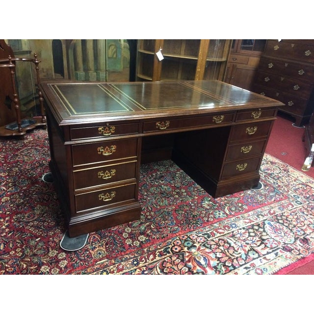 Sligh-Lowry Furniture Co. Vintage Executive Desk, Leather Top Desk, Sligh Furniture For Sale - Image 4 of 18