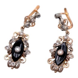 Gold and Silver Earrings with Diamond Chips, Set of 2 For Sale