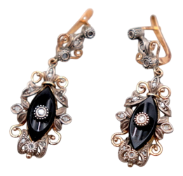 Gold and Silver Earrings with Diamond Chips, Set of 2