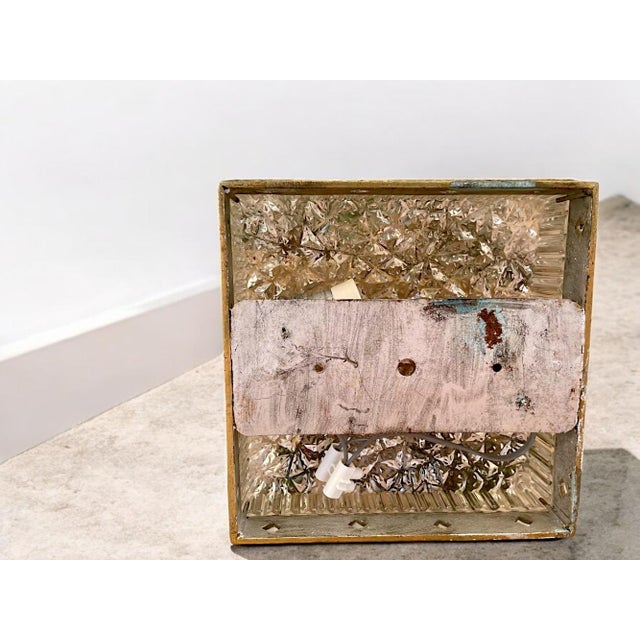 Metal Square Textured Clear Glass Ceiling or Wall Flush Mount, 1960s For Sale - Image 7 of 8