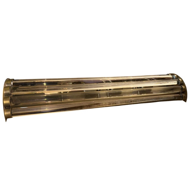 Metal 1970s Italian Mid-Century Modern Brass and Glass Rods Wall Sconce For Sale - Image 7 of 8