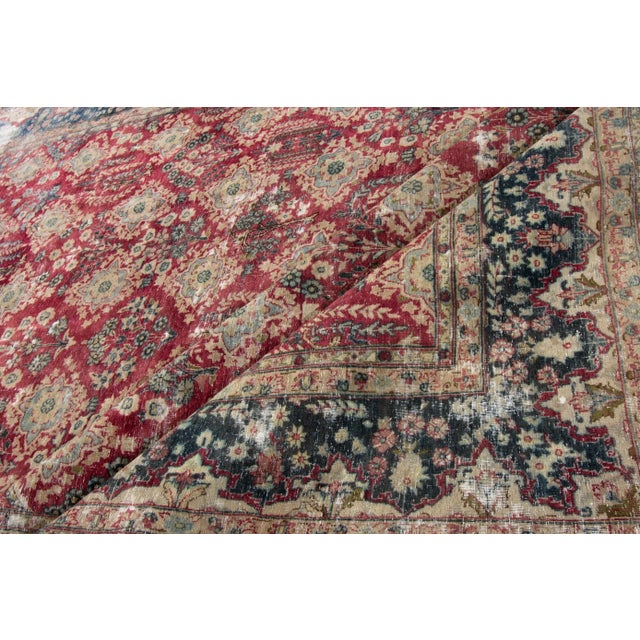 Textile 1960s Vintage Persian Distressed Red Handmade Floral Wool Rug For Sale - Image 7 of 11