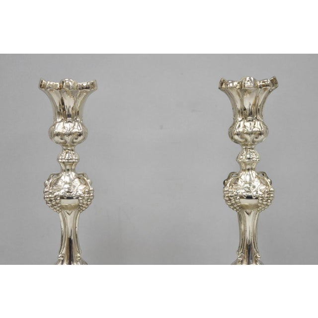 Rococo Antique Silver Plated Warsaw Imperial Russia 12" Candlestick Holders - A Pair For Sale - Image 3 of 16