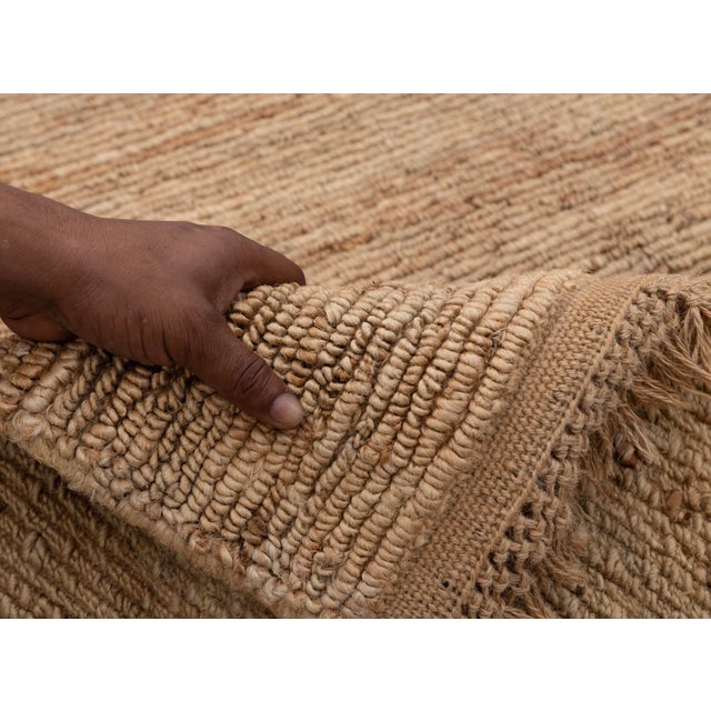 Textile High Quality Hand Knotted Tan Natural Jute Loop Pattern Solid Rug 10x14Ft. For Sale - Image 7 of 12