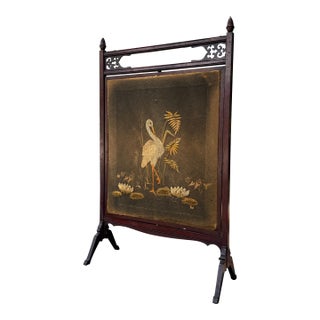 Antique Chinese-Style Embroidered Crane Fireplace Screen For Sale