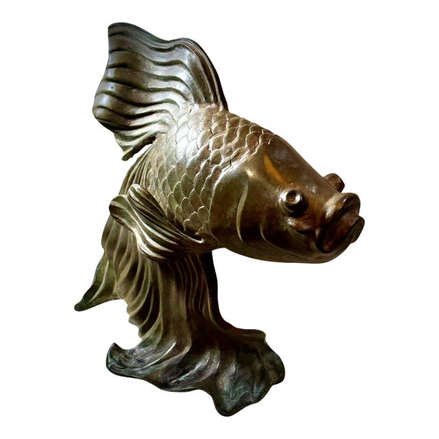 Vintage Bronze Fantail Goldfish Sculpture For Sale
