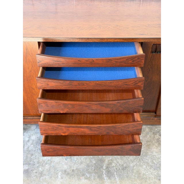Rosewood Sideboard Long Sliding Door Credenza Denmark Mid-Century Modern 1960s For Sale - Image 10 of 14