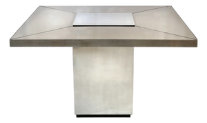 Vintage Square Table with Central Stainless Steel Base and Four-Part Smoked Glass Top, 1970s