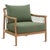 Teak frame outdoor arm chair with soft fern green canvas cushions. Matching green smooth rope criss-crossed and tied from...