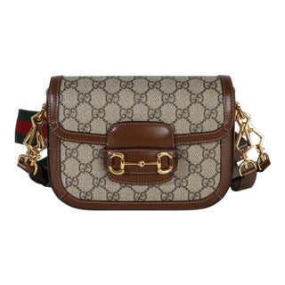 Beige Ebony GG Supreme Canvas 1955 Horsebit Shoulder Bag For Sale