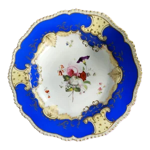 Antique Early 19th Century English Rockingham Fine Porcelain Hand Painted and Gilded Soup Plate