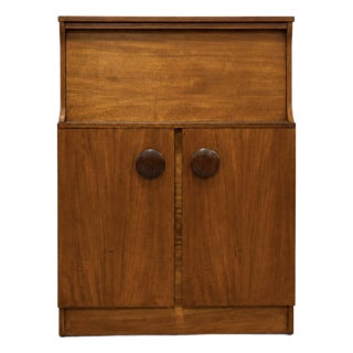 Mid Century Modern Teak Bar Cabinet | Mirrored Home Bar With Drop-Down Serving Surface, C. 1960’s For Sale
