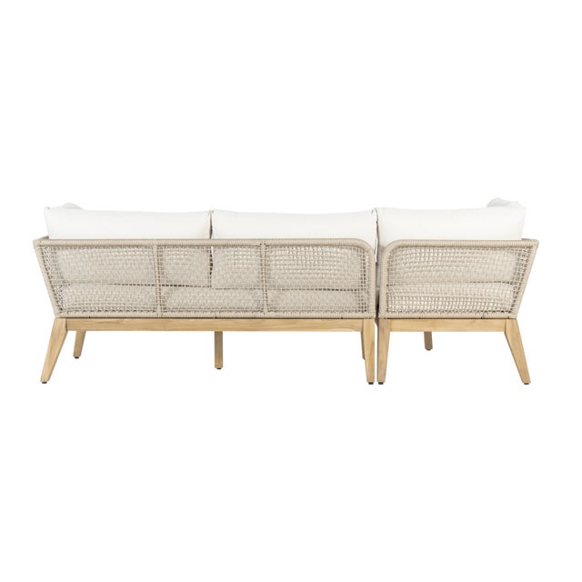 Cypress Teak Wood 2-Piece Left Arm Chaise Outdoor Sectional - Beige For Sale In Chicago - Image 6 of 13