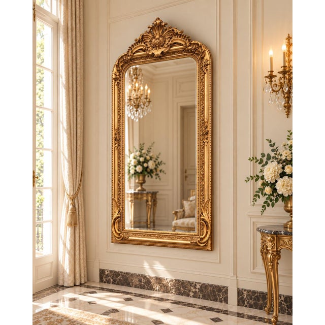 Late20C French Maker LouisXVI Gold Beech Floor Mirror For Sale - Image 13 of 15