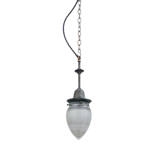 Antique English Holophane Acorn Pendant Light, 1890s For Sale