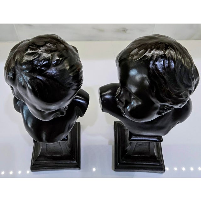 Vintage Alva Studios Pair of French Neoclassical Child Bust Sculptures, Met Museum Reproductions For Sale In Dallas - Image 6 of 13