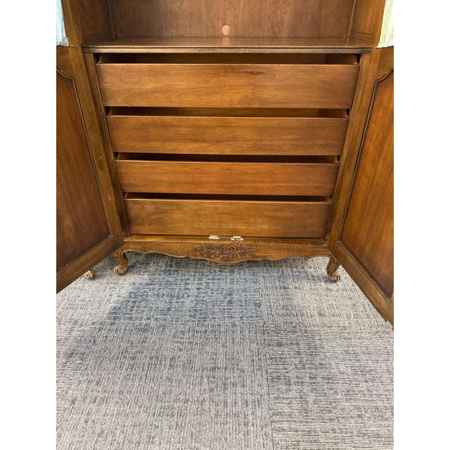 Wood 1950s Pair of Kindel "Beauclair" French Louis XV Style Walnut Chifferobes With Silk Panels For Sale - Image 7 of 18