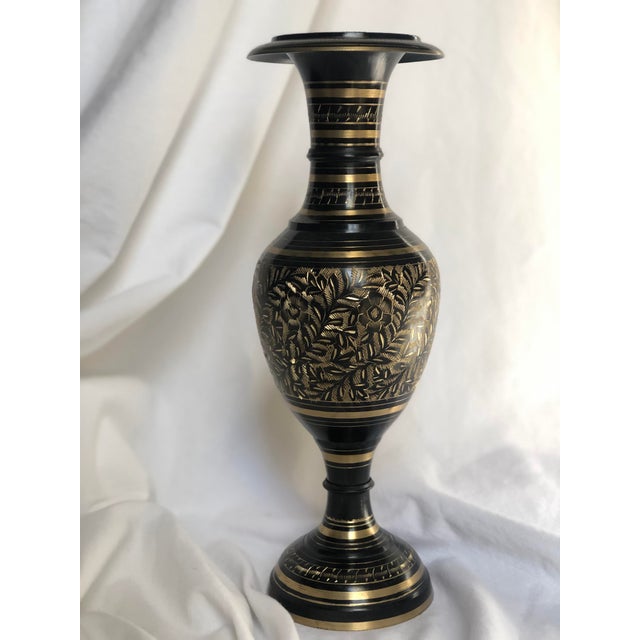 Vintage Etched Black Brass Vase Chairish