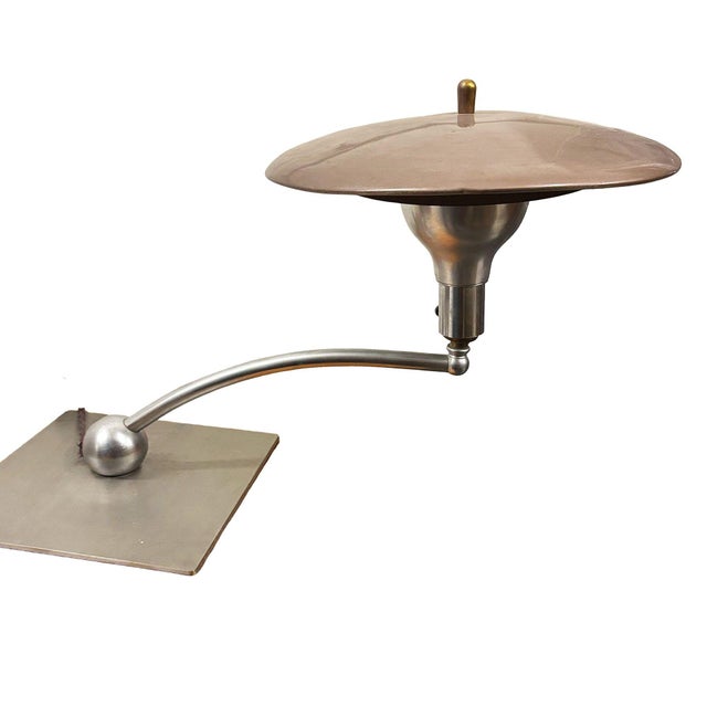 Mid-Century Modern 1950s Mid-Century Modern m.g. Wheeler "Sight Light" Brushed Steel Table Lamp W/ Enamel Shade For Sale - Image 3 of 8