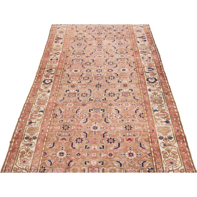 Shabby Chic 1960s Vintage Malayer Shabby Chic Peach Handmade Floral Wool Runner For Sale - Image 3 of 9